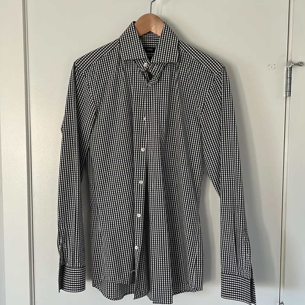 Hugo Boss Black and White Check Dress Shirt